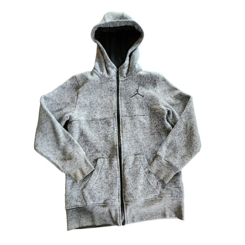 Jordan Boys Jumpman Full Zip Hoodie Heather Gray Fleece Sweatshirt Size M 10-12